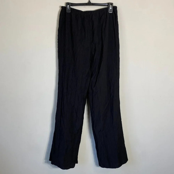 Zara Textured Pants Women's Medium Black Flowy Wide Leg Casual Elastic Waist - Picture 7 of 12